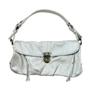 Hayden Harnett Lorca Moonbeam White Leather Shoulder Bag Brass Turnlock Adjust